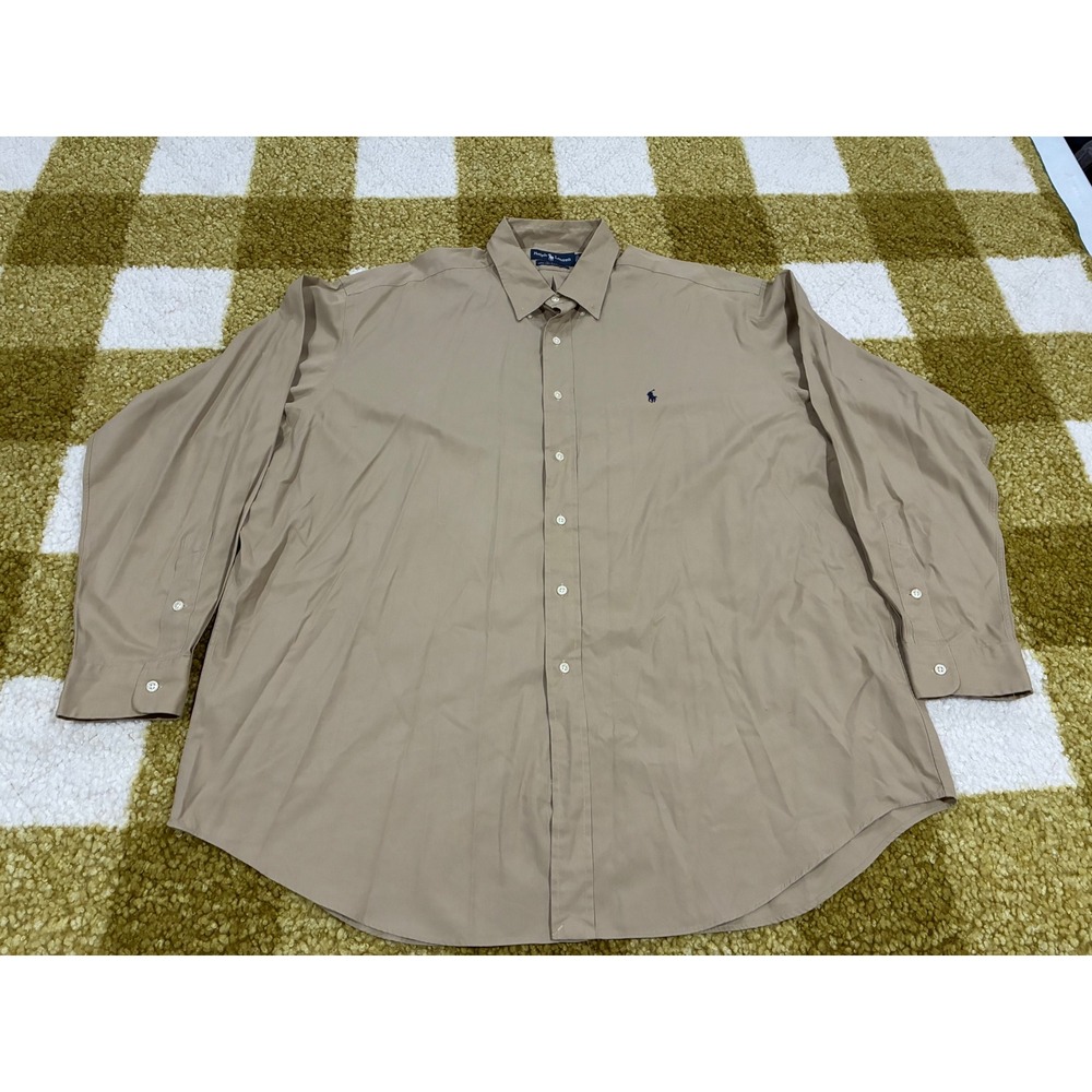 Ralph Lauren Blake Shirt Mens XXL Tan Khaki Cotton Long Sleeve Button Down Pony